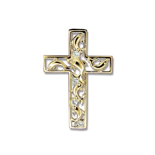 14kt Yellow Gold Hawaiian Dolphin with Cross Pendant