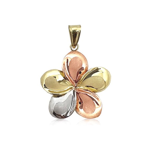 14KT Gold Tri-color 20mm Plumeria Pendant