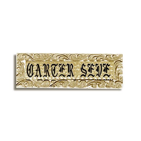 14K Yellow Gold Hawaiian Scroll Custom Rectangle Name Plate 