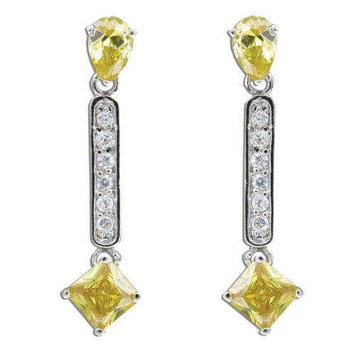 Sterling Silver Minimalist Citrine Yellow Drop Earrings 