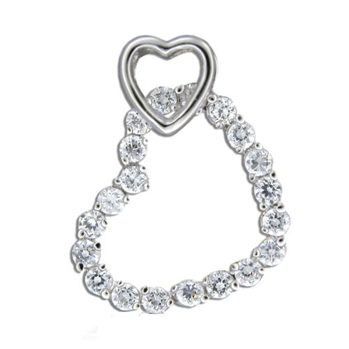 Sterling Silver Channel Set Clear CZ Heart Link Pendant 