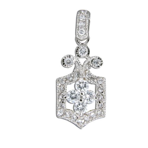 Sterling Silver Vintage Vase Design with Clear CZ Pendant 